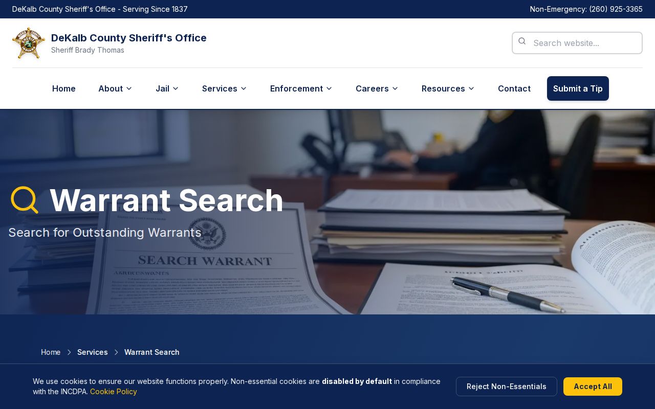 DeKalb County warrant search interface for most wanted fugitives checks